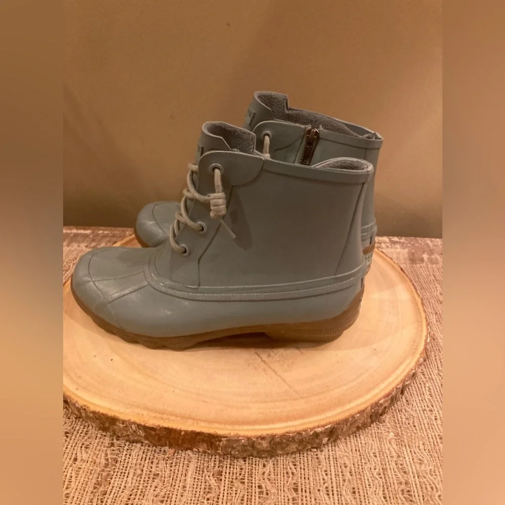 Sperry Salt Water Mint Green‎ Rain Boots Booties Sz 6.5 Side Zip Boots Prep